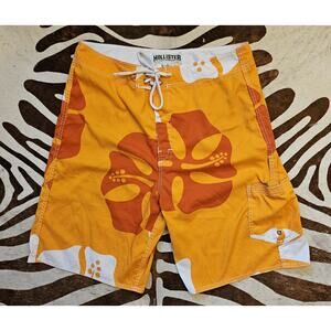 Vintage Hollister Surf Co Board Shorts Floral Hawaiian Cargo Swim Trunks Sz 34